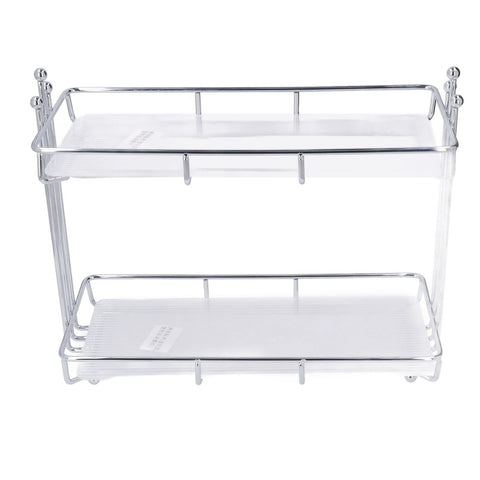 Countertop Organizer 2 Tier Storage Shelf Stainless Steel Acrylic Plate Large Capacity Spice Rack for Bathroom Kitchen L