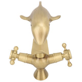 Bathroom Sink Faucet Copper Antique Dolphin Double Lever Washbasin Mixer Tap for Kitchen Toilet Bathtub