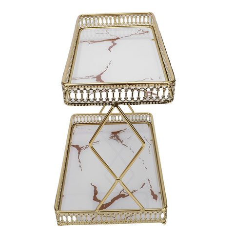 Bathroom Countertop Storage Shelf Space Saving Iron Glass 2 Tier Countertop Organizer for Cosmetics Perfume White with Gold Patterns In Australia - Darrahopens