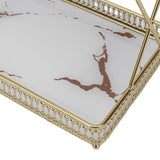 Bathroom Countertop Storage Shelf Space Saving Iron Glass 2 Tier Countertop Organizer for Cosmetics Perfume White with Gold Patterns In Australia - Darrahopens