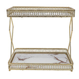 Bathroom Countertop Storage Shelf Space Saving Iron Glass 2 Tier Countertop Organizer for Cosmetics Perfume White with Gold Patterns In Australia - Darrahopens