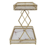 Bathroom Countertop Storage Shelf Space Saving Iron Glass 2 Tier Countertop Organizer for Cosmetics Perfume White with Gold Patterns In Australia - Darrahopens