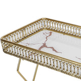 Bathroom Countertop Storage Shelf Space Saving Iron Glass 2 Tier Countertop Organizer for Cosmetics Perfume White with Gold Patterns