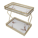 Bathroom Countertop Storage Shelf Space Saving Iron Glass 2 Tier Countertop Organizer for Cosmetics Perfume White with Gold Patterns In Australia - Darrahopens