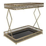 Bathroom Countertop Storage Shelf Space Saving Iron Glass 2 Tier Countertop Organizer for Cosmetics Perfume Black with Gold Patterns In Australia - Darrahopens
