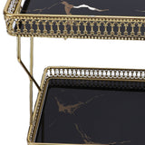 Bathroom Countertop Storage Shelf Space Saving Iron Glass 2 Tier Countertop Organizer for Cosmetics Perfume Black with Gold Patterns In Australia - Darrahopens
