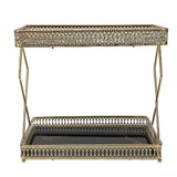 Bathroom Countertop Storage Shelf Space Saving Iron Glass 2 Tier Countertop Organizer for Cosmetics Perfume Black with Gold Patterns In Australia - Darrahopens