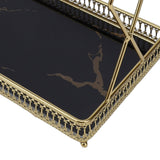 Bathroom Countertop Storage Shelf Space Saving Iron Glass 2 Tier Countertop Organizer for Cosmetics Perfume Black with Gold Patterns