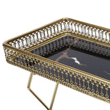 Bathroom Countertop Storage Shelf Space Saving Iron Glass 2 Tier Countertop Organizer for Cosmetics Perfume Black with Gold Patterns