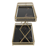 Bathroom Countertop Storage Shelf Space Saving Iron Glass 2 Tier Countertop Organizer for Cosmetics Perfume Black with Gold Patterns