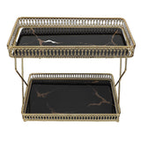 Bathroom Countertop Storage Shelf Space Saving Iron Glass 2 Tier Countertop Organizer for Cosmetics Perfume Black with Gold Patterns