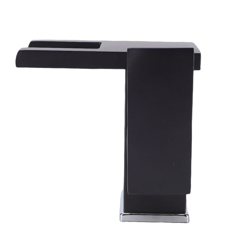 LED Bathroom Sink Faucet Black Waterfall Single Hole Handle Vanity Faucet with 2 Water Pipes