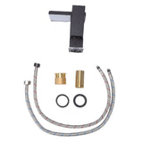 LED Bathroom Sink Faucet Black Waterfall Single Hole Handle Vanity Faucet with 2 Water Pipes