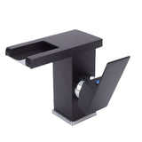 LED Bathroom Sink Faucet Black Waterfall Single Hole Handle Vanity Faucet with 2 Water Pipes
