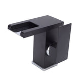 LED Bathroom Sink Faucet Black Waterfall Single Hole Handle Vanity Faucet with 2 Water Pipes