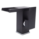 LED Bathroom Sink Faucet Black Waterfall Single Hole Handle Vanity Faucet with 2 Water Pipes