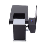 LED Bathroom Sink Faucet Black Waterfall Single Hole Handle Vanity Faucet with 2 Water Pipes