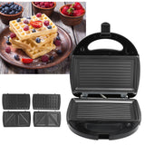 750W 3in1 Breakfast Machine DoubleSided Heating Sandwich Maker Electric Waffle Maker