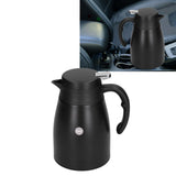 24V 1200ml Car Water Heater Pot with Base Portable Stainless Steel Electric Kettle Pot for Truck CarMatte Black