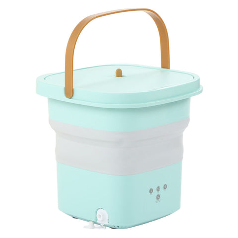 Mini Washing Machine Foldable Small Washing Machine Wash and Dry with Drain Basket for Kids Clothes Underwear Apartment Dorm Camping 100‑240V Blue Green US Plug