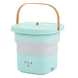 Mini Washing Machine Foldable Small Washing Machine Wash and Dry with Drain Basket for Kids Clothes Underwear Apartment Dorm Camping 100‑240V Blue Green US Plug
