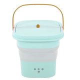 Mini Washing Machine Foldable Small Washing Machine Wash and Dry with Drain Basket for Kids Clothes Underwear Apartment Dorm Camping 100‑240V Blue Green US Plug