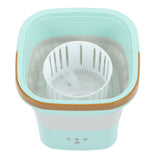 Mini Washing Machine Foldable Small Washing Machine Wash and Dry with Drain Basket for Kids Clothes Underwear Apartment Dorm Camping 100‑240V Blue Green US Plug