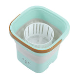 Mini Washing Machine Foldable Small Washing Machine Wash and Dry with Drain Basket for Kids Clothes Underwear Apartment Dorm Camping 100‑240V Blue Green US Plug