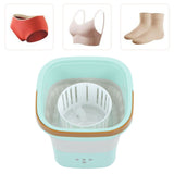 Mini Washing Machine Foldable Small Washing Machine Wash and Dry with Drain Basket for Kids Clothes Underwear Apartment Dorm Camping 100‑240V Blue Green US Plug