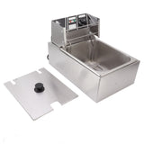 Electric Deep Fryer Stainless Steel Single Cylinder Single Sieve 6L Electric Immersion Deep Fryer for Fried Chicken French Fries Silver EU Plug 220V 2500W