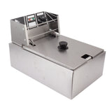 Electric Deep Fryer Stainless Steel Single Cylinder Single Sieve 6L Electric Immersion Deep Fryer for Fried Chicken French Fries Silver EU Plug 220V 2500W