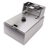 Electric Deep Fryer Stainless Steel Single Cylinder Single Sieve 6L Electric Immersion Deep Fryer for Fried Chicken French Fries Silver EU Plug 220V 2500W