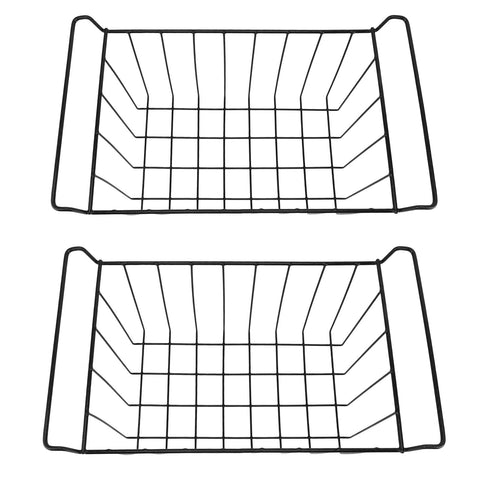 2 Pcs Freezer Wire Storage Basket PE Coated Hanging Rack Organizer Bin Black for Refrigerator Shelves L 41.5cm X W 24.5cm X H 20cm