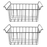 2 Pcs Freezer Wire Storage Basket PE Coated Hanging Rack Organizer Bin Black for Refrigerator Shelves L 44.5cm X W 24.5cm X H 20cm