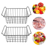 2 Pcs Freezer Wire Storage Basket PE Coated Hanging Rack Organizer Bin Black for Refrigerator Shelves L 44.5cm X W 24.5cm X H 20cm
