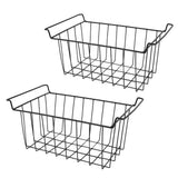 2 Pcs Freezer Wire Storage Basket PE Coated Hanging Rack Organizer Bin Black for Refrigerator Shelves L 49.5cm X W 24.5cm X H 20cm