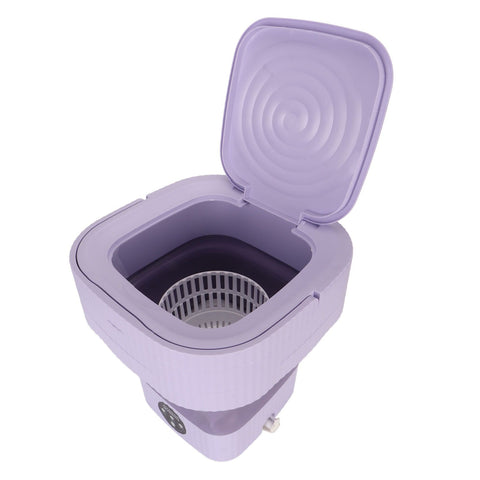 Foldable Washing Machine 10L Portable Strong Stain Removal Drainage Hole Design Three Timing Modes Mini Washer for Baby Clothes Underwear Socks Purple UK Plug 100‑240V