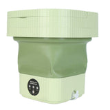 Foldable Washing Machine 10L Portable Strong Stain Removal Drainage Hole Design Three Timing Modes Mini Washer for Baby Clothes Underwear Socks Green EU Plug 100‑240V