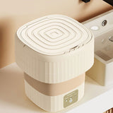 Portable Washing Machine 9L 10W Foldable Bucket Washer Low Noise Mini Washer 100‑240V for Underwear RVs Apartment Dorm Camping EU Plug Cream White