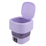 Portable Washing Machine 9L 10W Foldable Bucket Washer Low Noise Mini Washer 100‑240V for Underwear RVs Apartment Dorm Camping EU Plug Purple