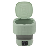 Portable Washing Machine 9L 10W Foldable Bucket Washer Low Noise Mini Washer 100‑240V for Underwear RVs Apartment Dorm Camping EU Plug Green
