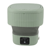 Portable Washing Machine 9L 10W Foldable Bucket Washer Low Noise Mini Washer 100‑240V for Underwear RVs Apartment Dorm Camping US Plug Green