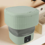 Portable Washing Machine 9L 10W Foldable Bucket Washer Low Noise Mini Washer 100‑240V for Underwear RVs Apartment Dorm Camping US Plug Green