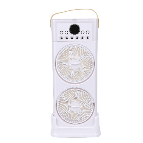 Dual Fan Mist Cooling Fan with Humidifier 6 Nozzles 360 Degree Adjustable Low Sound USB C Portable for Home Office White 2400mAh In Australia - Darrahopens
