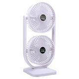 Dual Head Desk Fan USB Rechargeable 3 Speed Portable Electric Floor Fan for Home Office Dorm Travel White