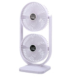 Dual Head Desk Fan USB Rechargeable 3 Speed Portable Electric Floor Fan for Home Office Dorm Travel White