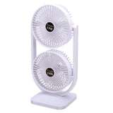 Dual Head Desk Fan USB Rechargeable 3 Speed Portable Electric Floor Fan for Home Office Dorm Travel White