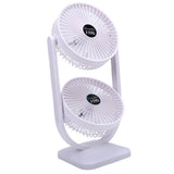 Dual Head Desk Fan USB Rechargeable 3 Speed Portable Electric Floor Fan for Home Office Dorm Travel White