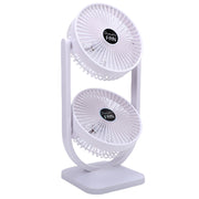 Dual Head Desk Fan USB Rechargeable 3 Speed Portable Electric Floor Fan for Home Office Dorm Travel White