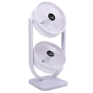 Dual Head Desk Fan USB Rechargeable 3 Speed Portable Electric Floor Fan for Home Office Dorm Travel White